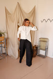Irregular assymetric high neck buttoned down knit ( Cream)