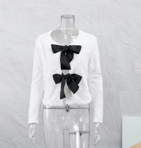 Lace up bow Sequin top (white)