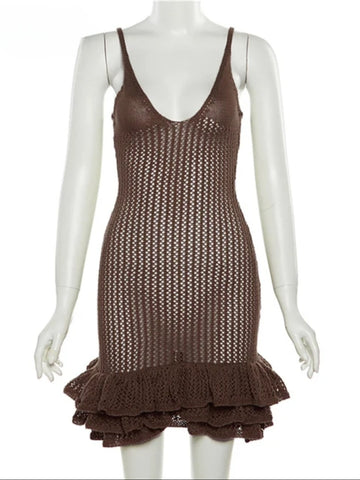 Hollow out sexy dress (Coffee Brown)