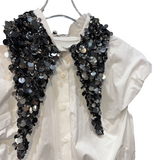 Sequin turn down collar shirt (White)