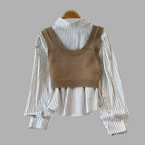 Preppy 2pc crop shirt and knit (Beige)