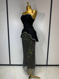 2pc rhinestone top and mesh skirt