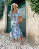 Loose printed summer dress (blue)