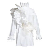 White ruffle blouse with detachable belt