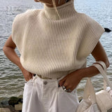shoulder pads knitwear vest (Apricot)