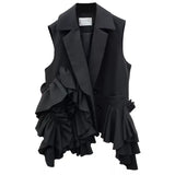 Sleeveless extra ruffles blazer top