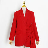 Sexy loose & ruched red blazer with side tail❤