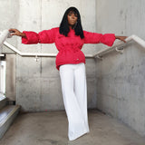 Thick latern sleeve waist enhancing bomber jacket
