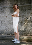 Sleeveless straight slit summer white dress as seen on🔥 @the_xtroverted_introvert