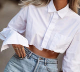 Sexy white crop blouse shirt