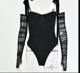 Double layer mesh body suit with detachable sleeves