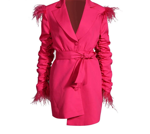 Pleated ruched feathered blazer dress💕