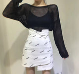 High waist printed asymmetric skirt (white)