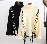 Lace up knitted sweater (Cream)
