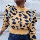 Yellow leopard crop knitwear