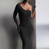 One Shoulder Midi black dress