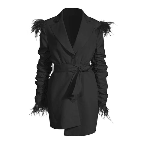 Pleated ruched feathered blazer dress🖤