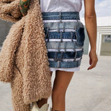 Steal the show💣 Super sexy patchwork asymmetric high waist denim skirt