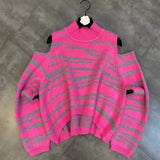 Cold shoulder tiger sweater (Pink)