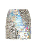 High waist silver sequin skirt