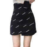 High waist printed asymmetric skirt (black)