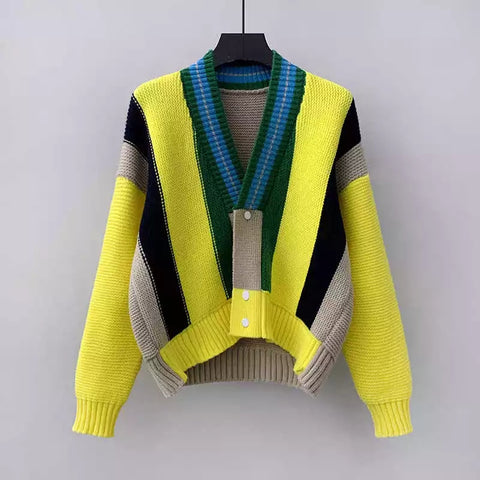 Knitted colour block cardigan - Yellow multi