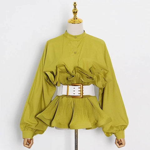 Spring ruffled shirt with belt (Lime Green)