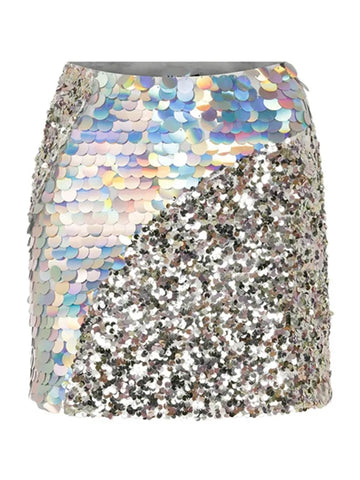 High waist silver sequin skirt