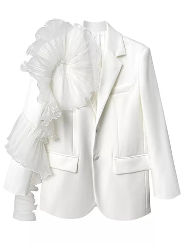 Stunning white blazer with 3D flower ruffle