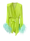 Fluroscent green feather padded dress
