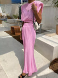 2pc pleated set with padded sleeves (pink)