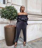 Ruched ruffles JUMPSUIT (elasticated cold shoulder)