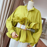 Spring ruffled shirt with belt (Lime Green)