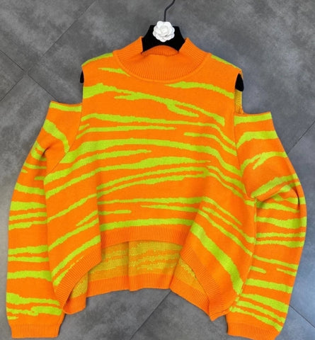 Cold Shoulder Tiger Sweater (Orange)