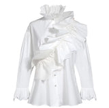 White ruffle blouse with detachable belt