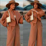 2pc soft wool trouser set (brown)