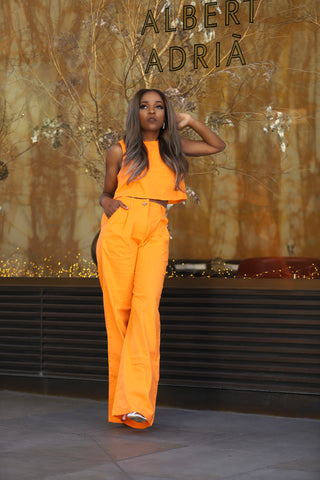 Summer 2pc crop top and wide trousers (Orange)