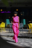 Summer 2pc crop top and wide trousers (Pink)